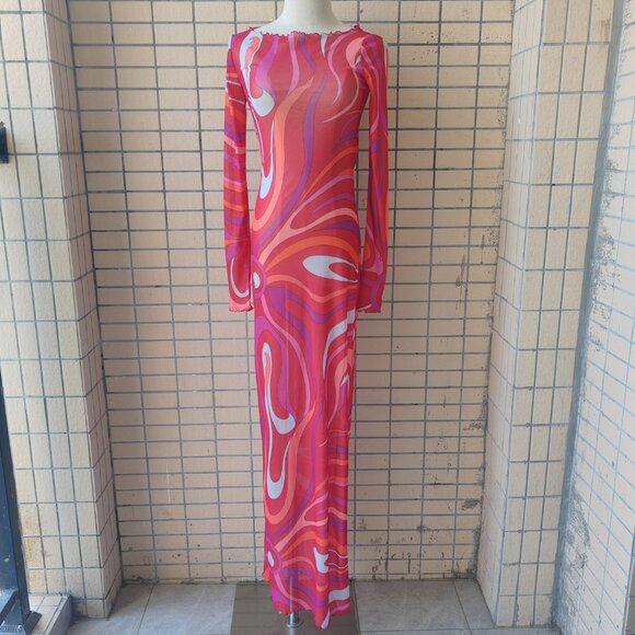 Pucci pink vortex see-through fitted long dress - Picture 2 of 11